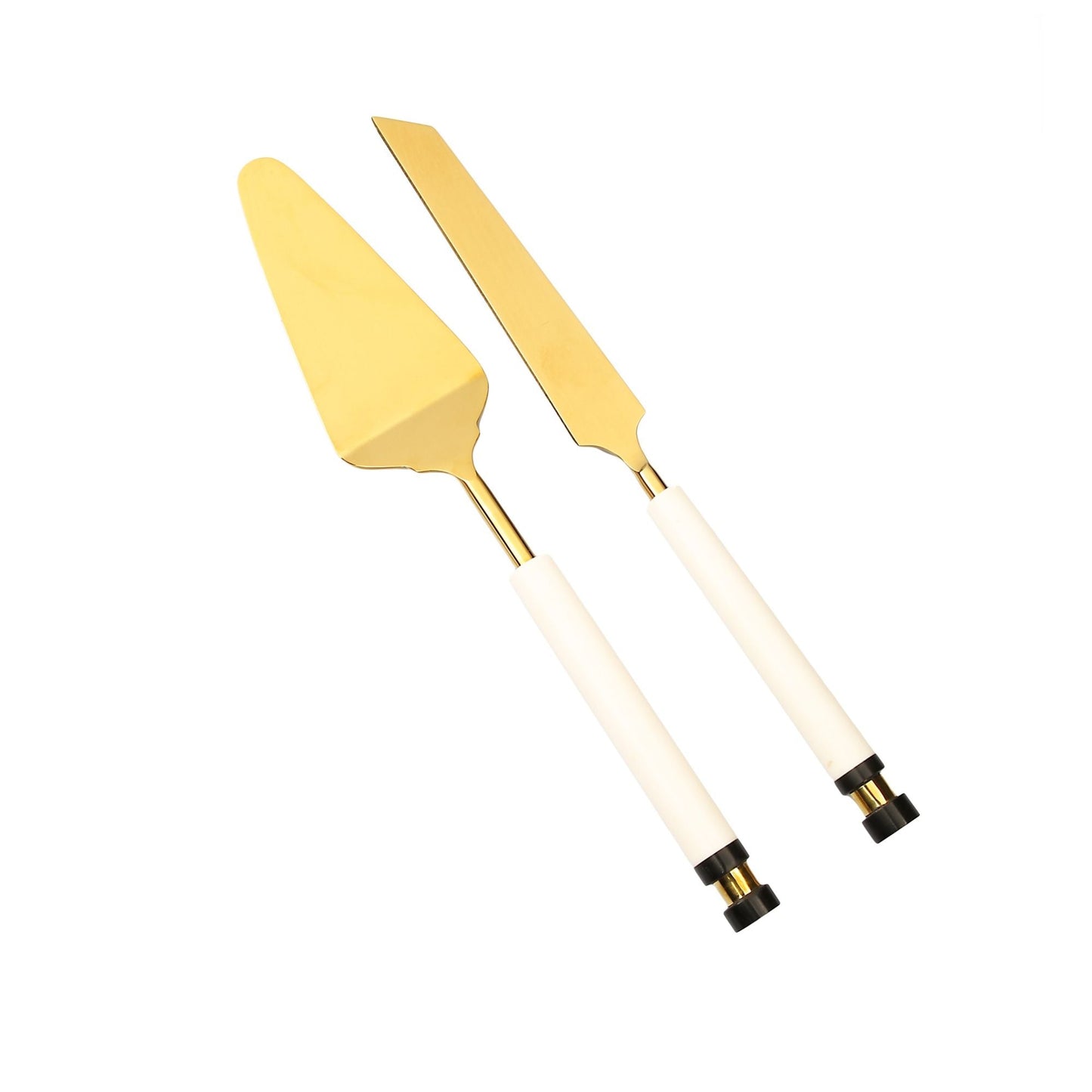 Classic Touch Set Of 2 Gold Cake Servers With White Stone Handle Insert, 11.25"