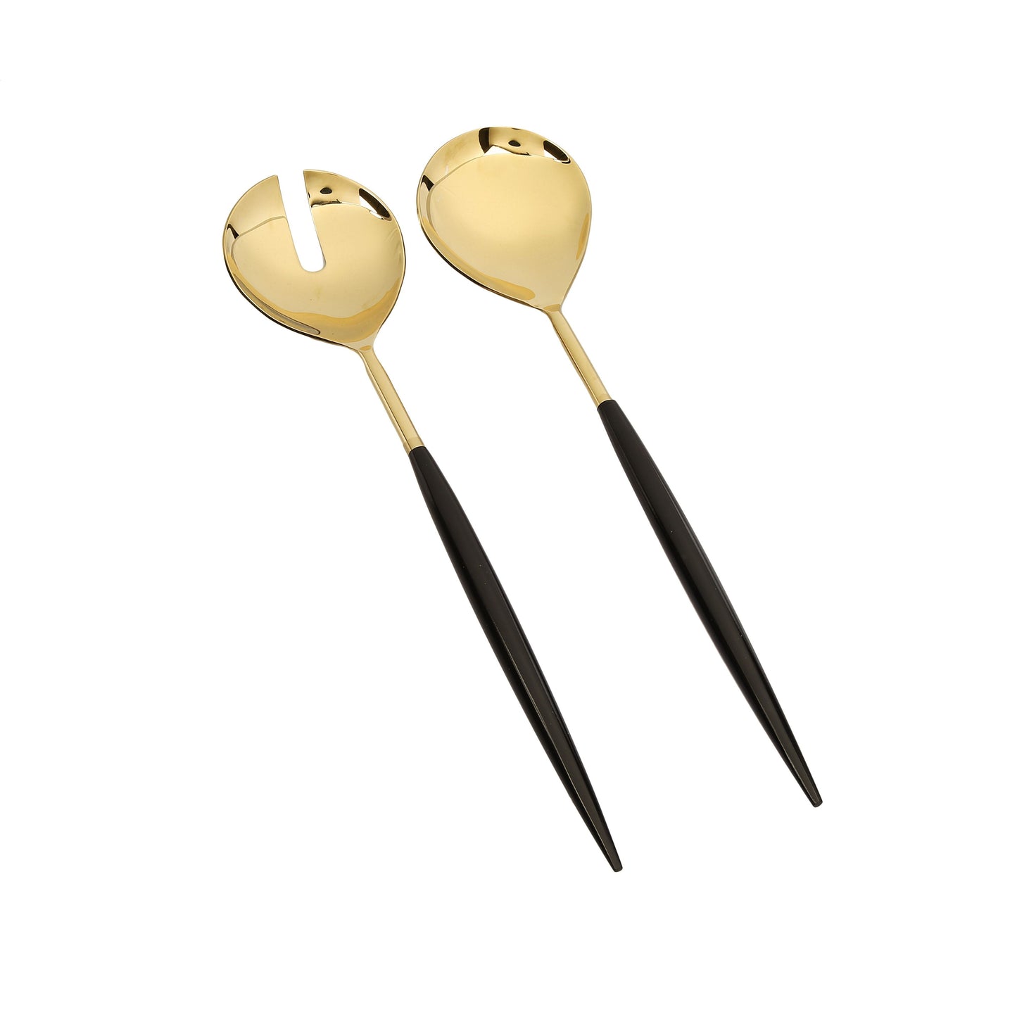 Classic Touch Set Of 2 Gold Salad Servers With Modern Black Handles