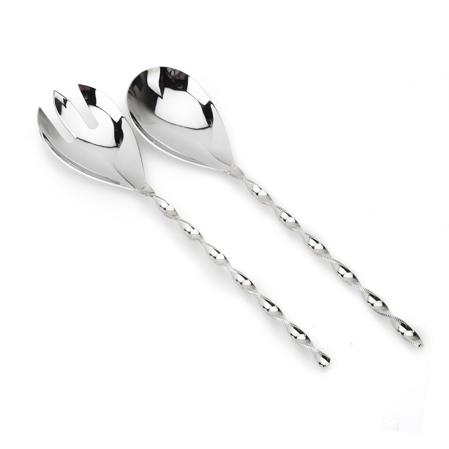 Classic Touch Set Of 2 Salad Servers Twisted Handles, Stainless Steel, 6"