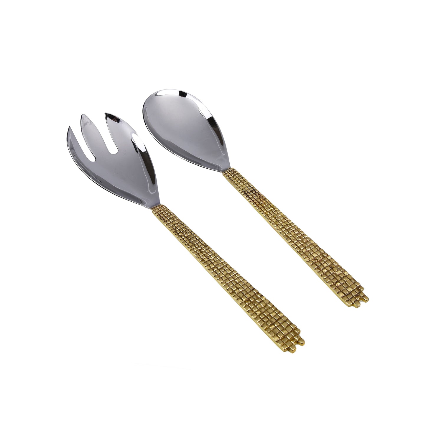 Classic Touch Set Of 2 Salad Servers With Mosaic Design, Gold, 12"