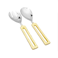 Classic Touch Set Of 2 Salad Servers With Square Gold Loop Handles, 11"