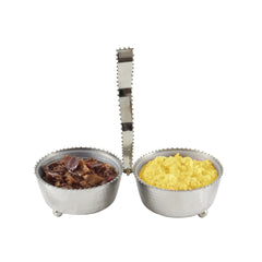 Classic Touch Set of 2 Small Container Bowls With Beaded Border-Nickel, Silver