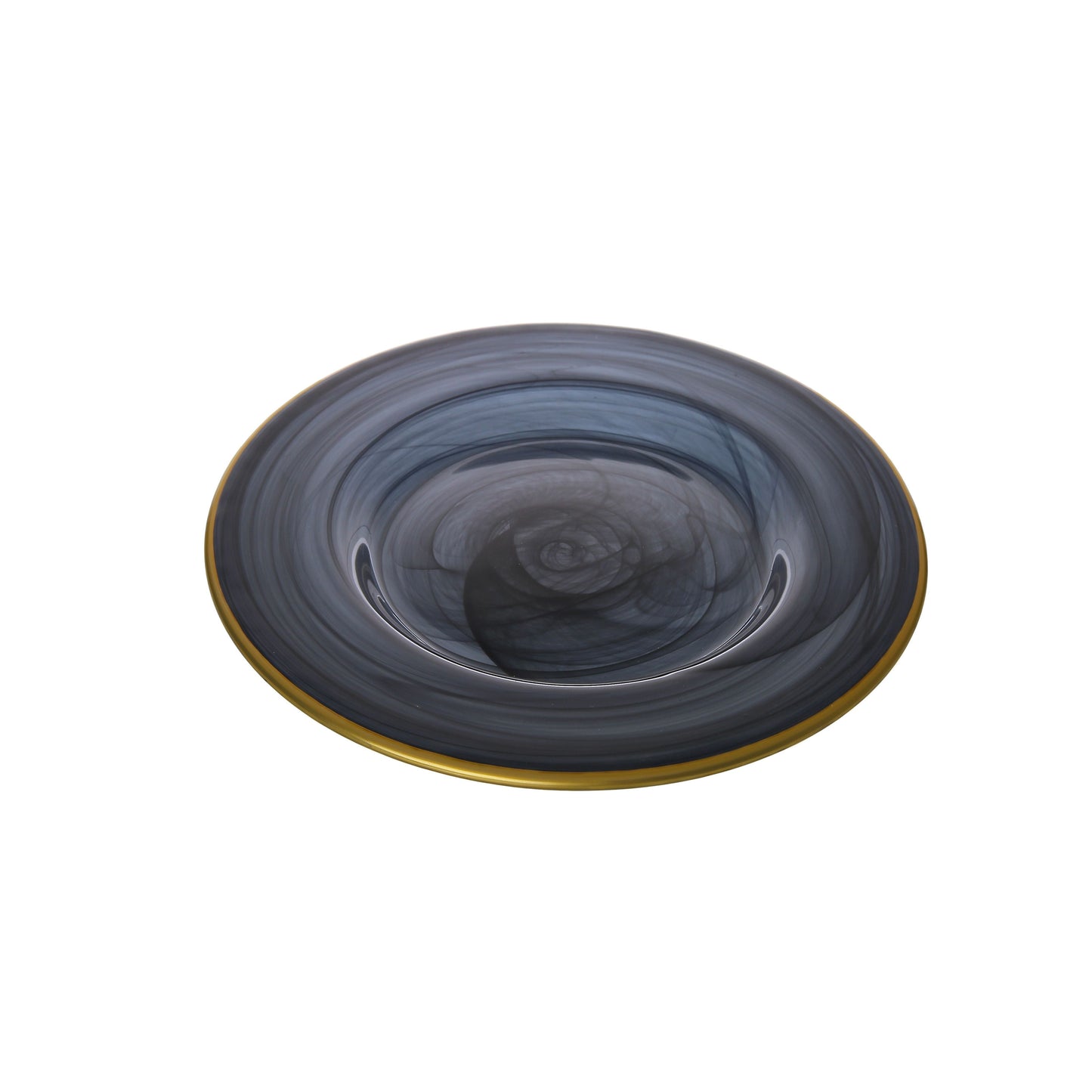 Classic Touch Set Of 4 Black Alabaster Salad Plates With Gold Scalloped, 8.75"