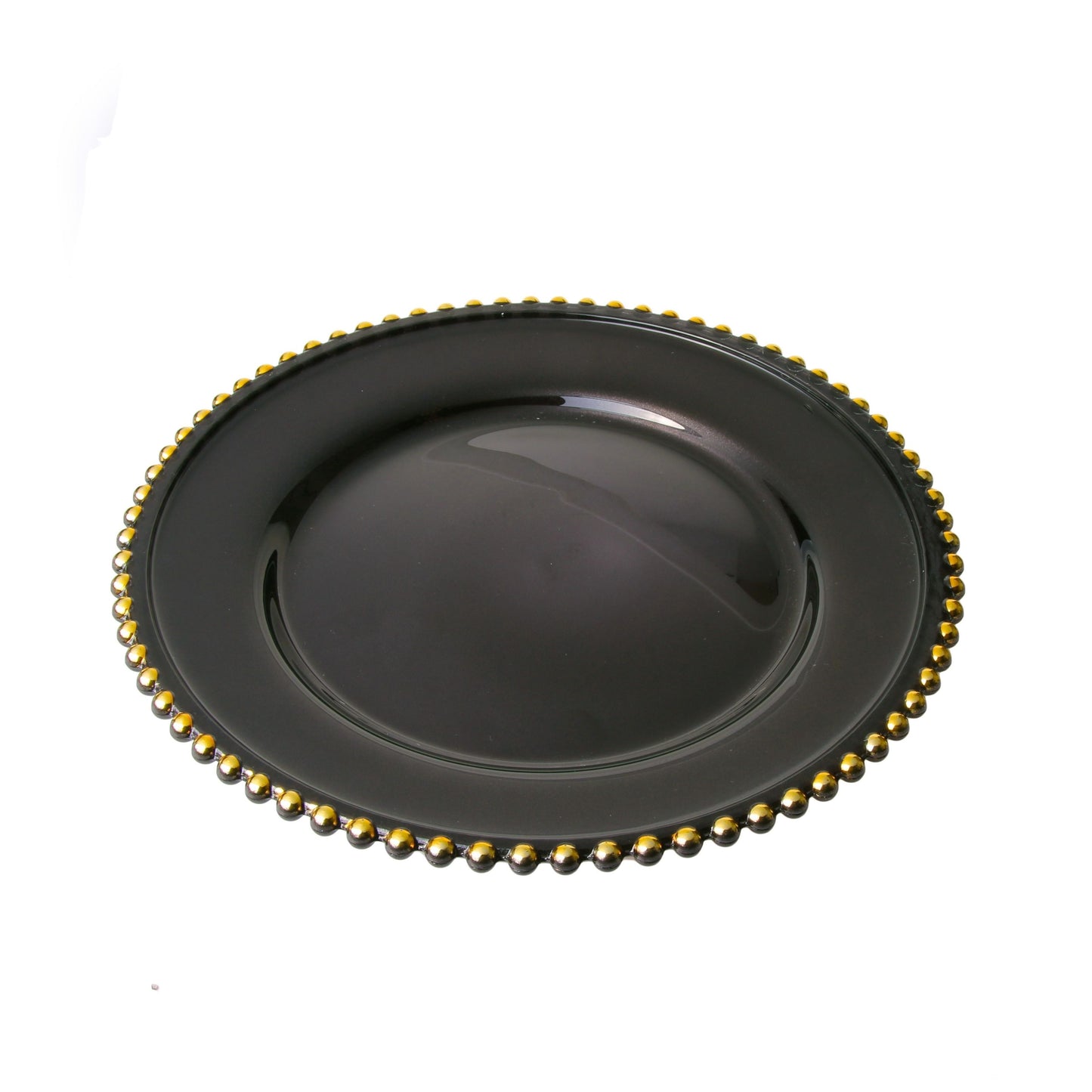 Classic Touch Set Of 4 Black Chargers With Gold Beaded Rim, 13"