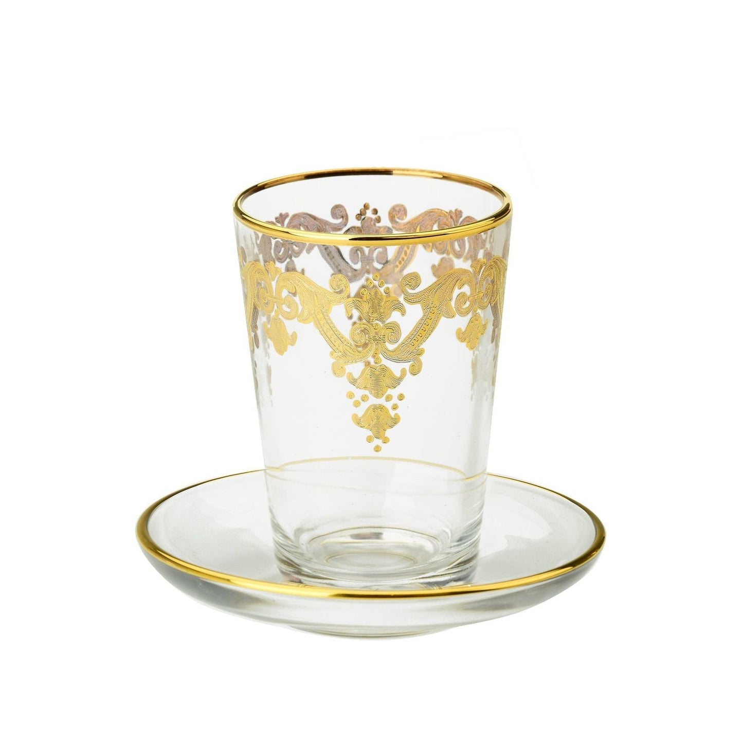 Classic Touch Set Of 6 24K Gold Artwork Saucers With Cups