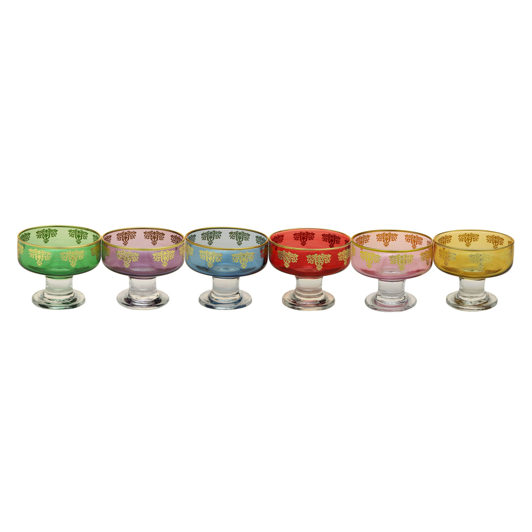 Classic Touch Set Of 6 Assorted Colored Dessert Bowls w/ Rich Gold Design, 4