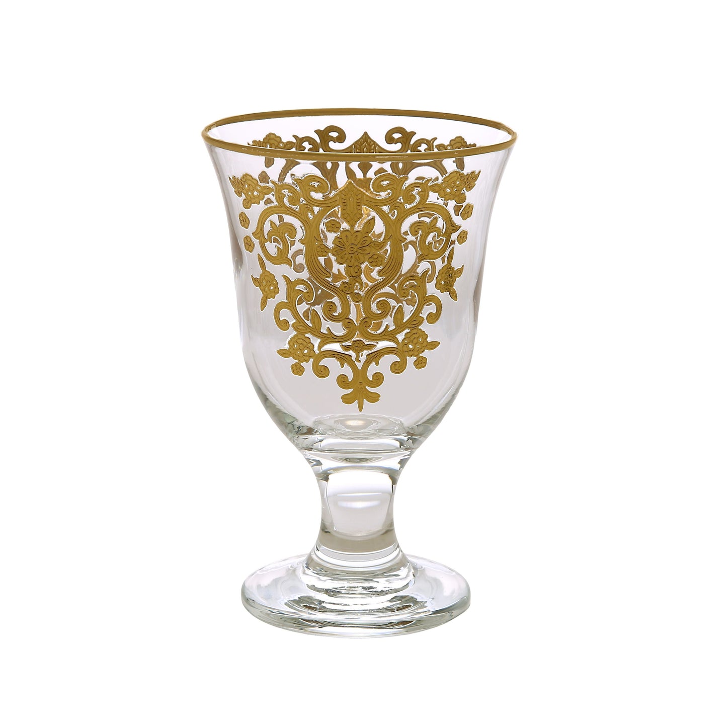 Classic Touch Set Of 6 Short Stem Glasses With Rich Gold Artwork, 5"