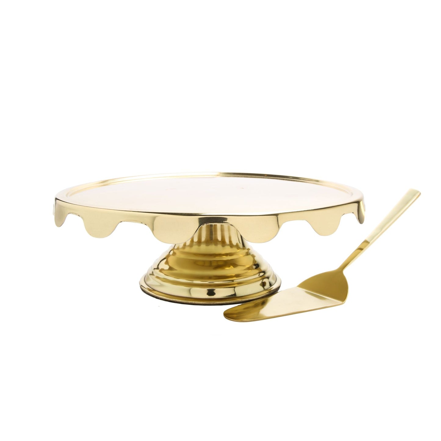Classic Touch Stainless Steel Cake Stand With Server, Gold, 13.75"