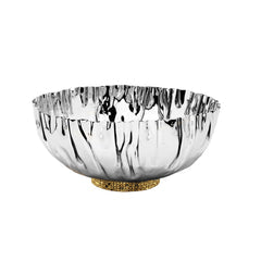 Classic Touch Stainless Steel Crumpled Bowl With Gold Mosaic Base