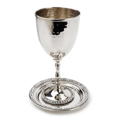 Classic Touch Stainless Steel Kiddush Cup w Diamonds on Tray, Silver, 5" x 5"
