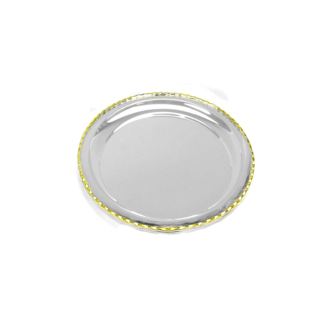 Classic Touch Stainless Steel Round Charger With Gold Border, 10