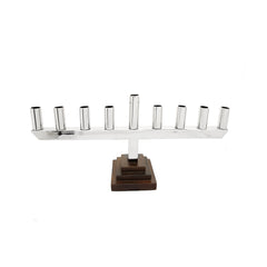 Classic Touch Stainless Steel Straight Menorah With Black Square Base, 5" x 20"