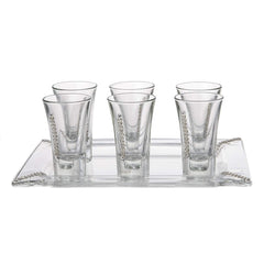 Classic Touch Tray With 6 Liquor Glass Swarovski Crystal, Clear, 7" x 10"