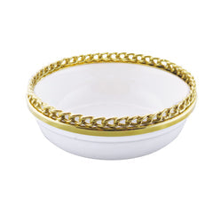 Classic Touch White Ceramic Large Bowl With Nickel Designed Border, 10"