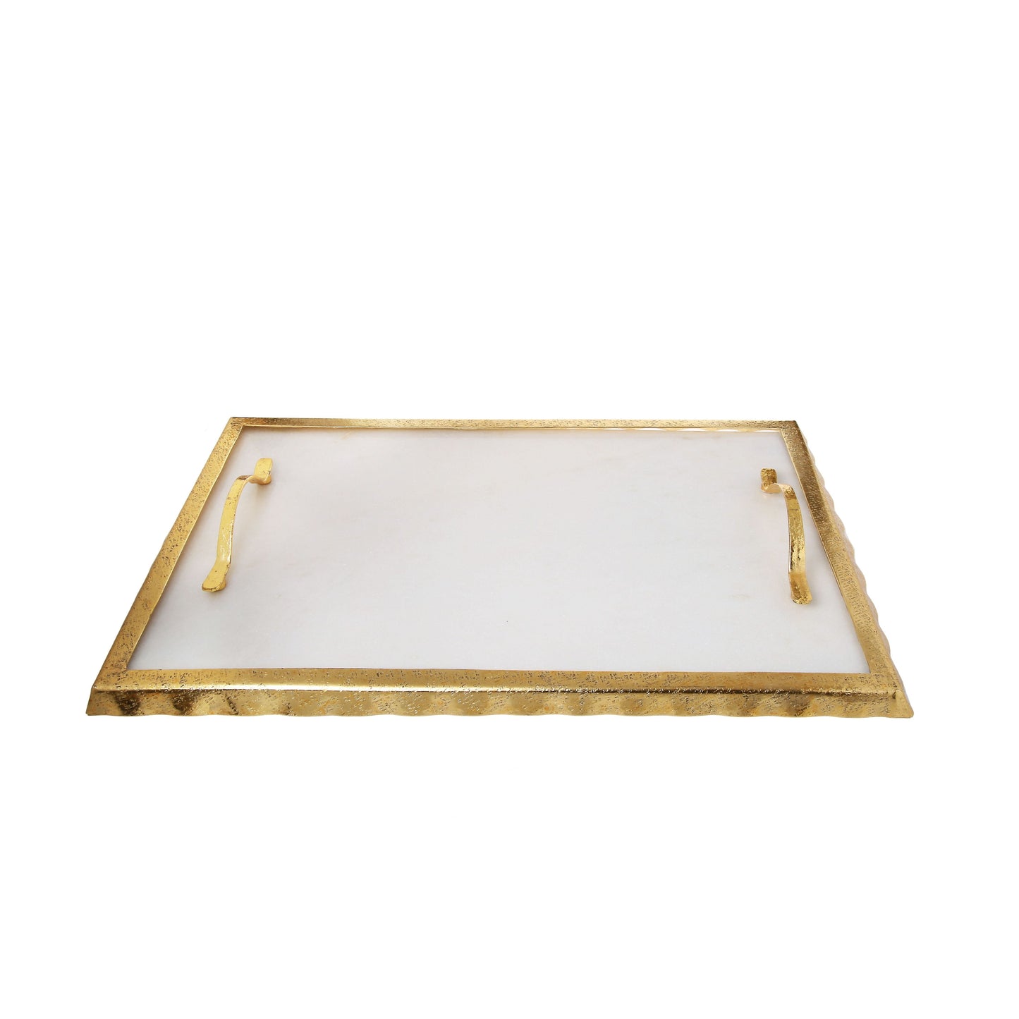 Classic Touch White Marble Challah Tray With Gold Rim And Handles, 11" x 18"