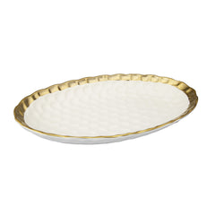 Classic Touch White Oval Tray With Gold Rim - 15.25"L X 9.5"W