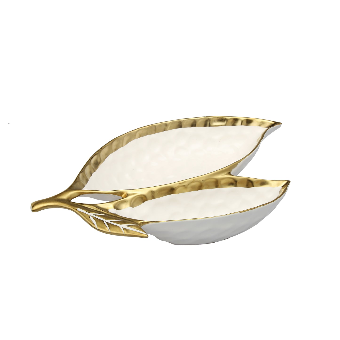 Classic Touch White Porcelain Leaf Relish Dish With Gold Rim, 15"