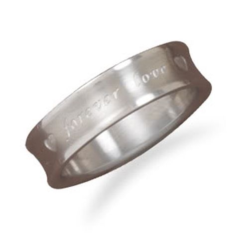 Concave Stainless Steel Ring with "Forever Love" / Size 9