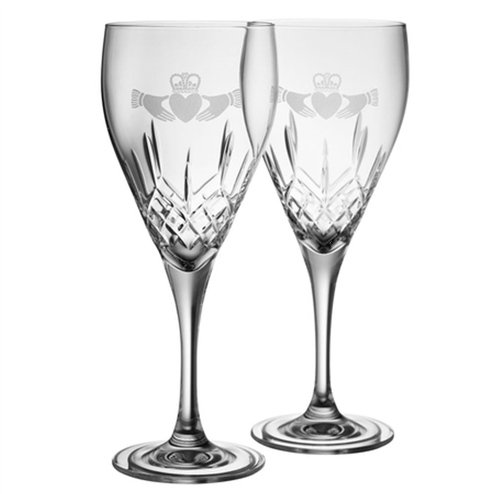Galway Claddagh Red Wine Glass Pair, Clear, Glass