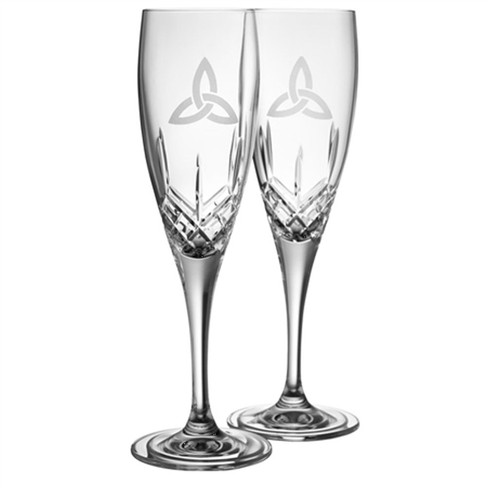 Galway Trinity Knot Flute Pair, Clear, Glass