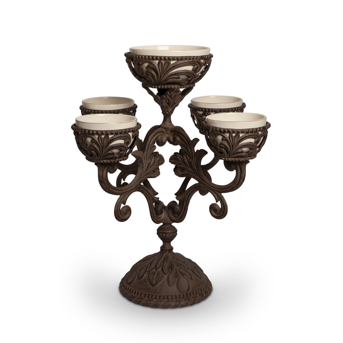 Gerson Companies 22.5-inch Acanthus Epergne, Metal with 5 Ceramic Bowls