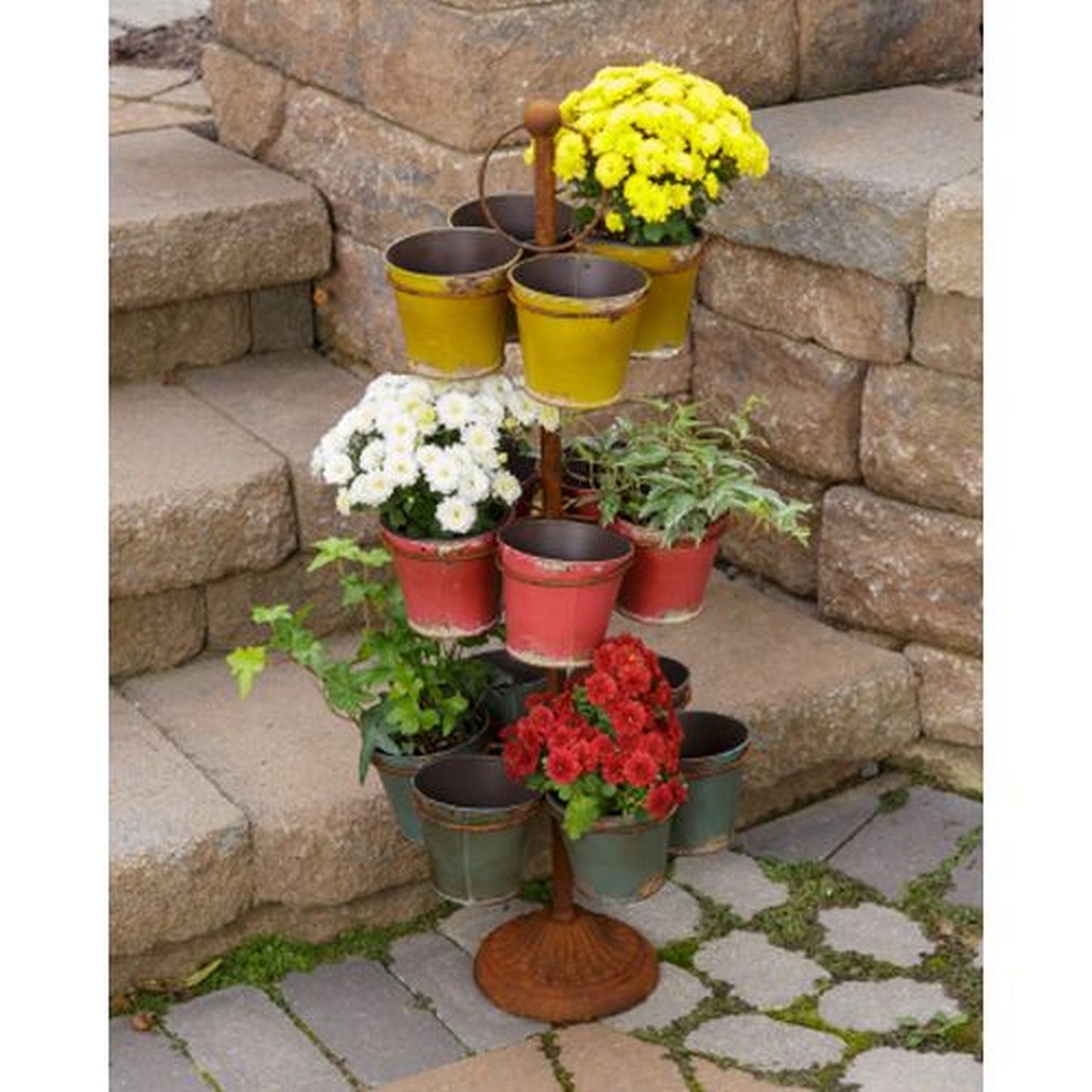 Your Heart's Delight Flower Pots In Rack - 15 Pots, Tin