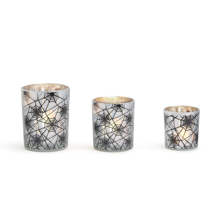 Two's Company On The Web Set of 3 Spiderweb Pattern Candleholders in 3 Sizes