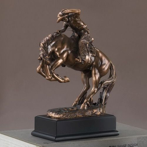 Treasure of Nature 4"x6.5" Western Cowboy Riding Horse Small Statue, Resin