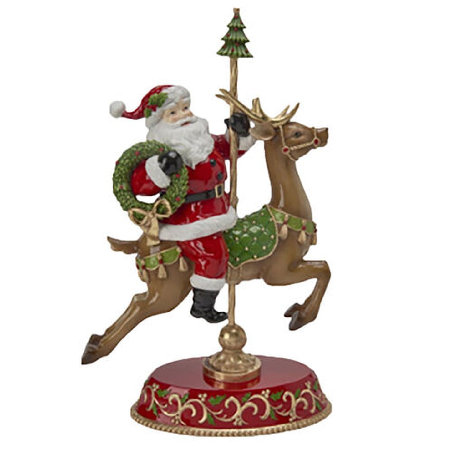 December Diamonds Christmas Carousel 18" Santa On Deer Carousel Figurine