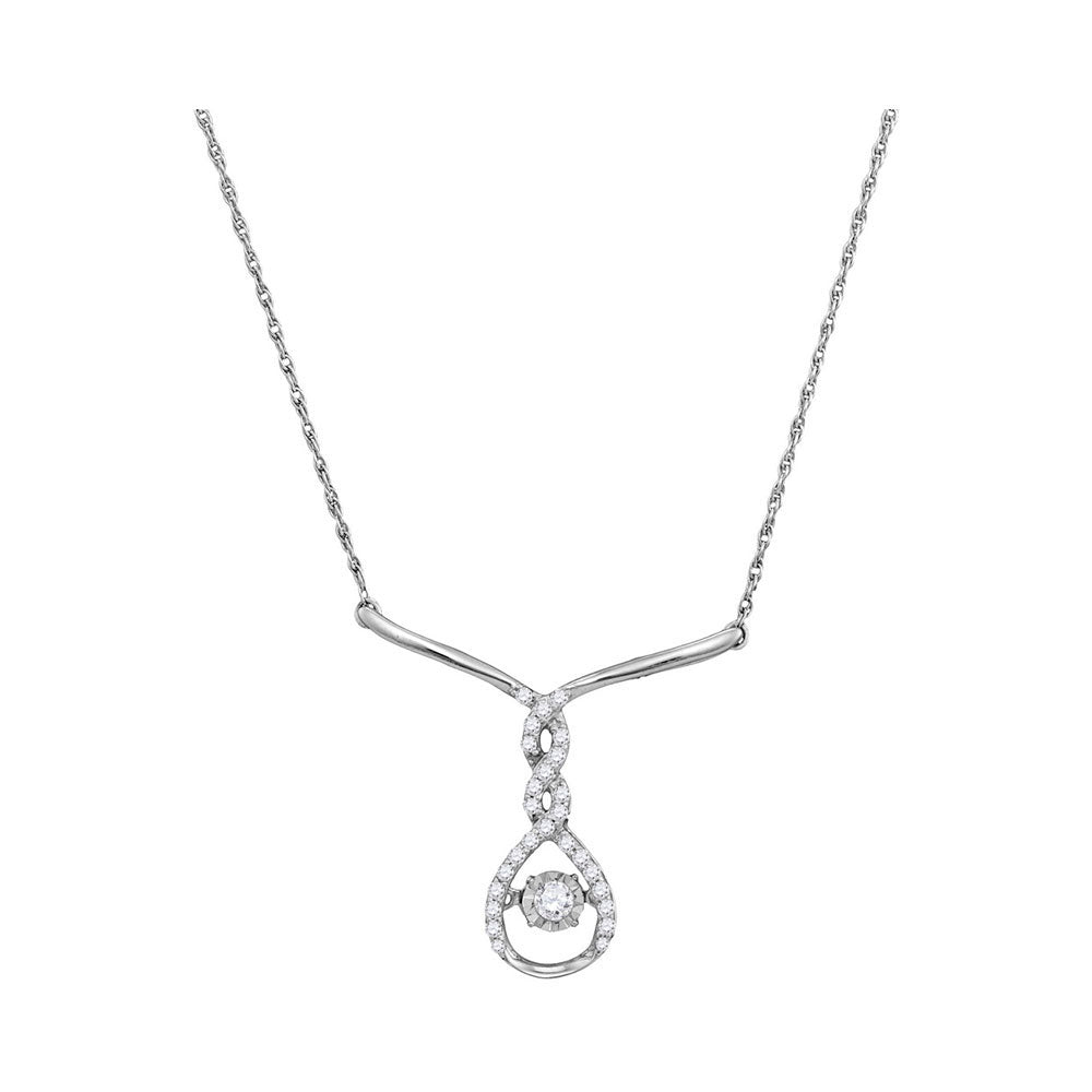 GND 10kt White Gold Round Diamond Moving Twinkle Teardrop Necklace 1/5 Cttw