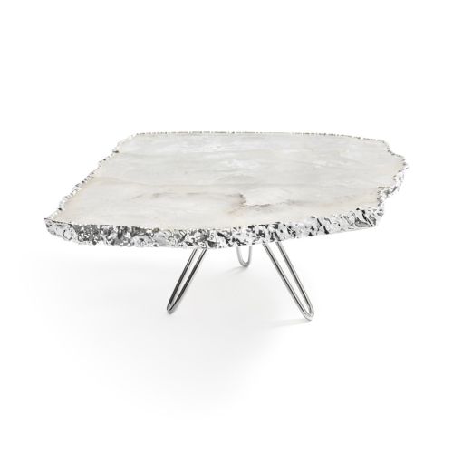 Anna New York Torta Cake Stand, Crystal Silver, Metal, 4.5 x 12x 12 inches