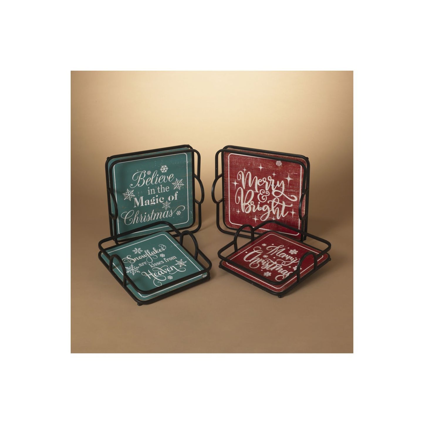 Gerson Company Set of 2 Metal & Engraved Wood Holiday Design Trays