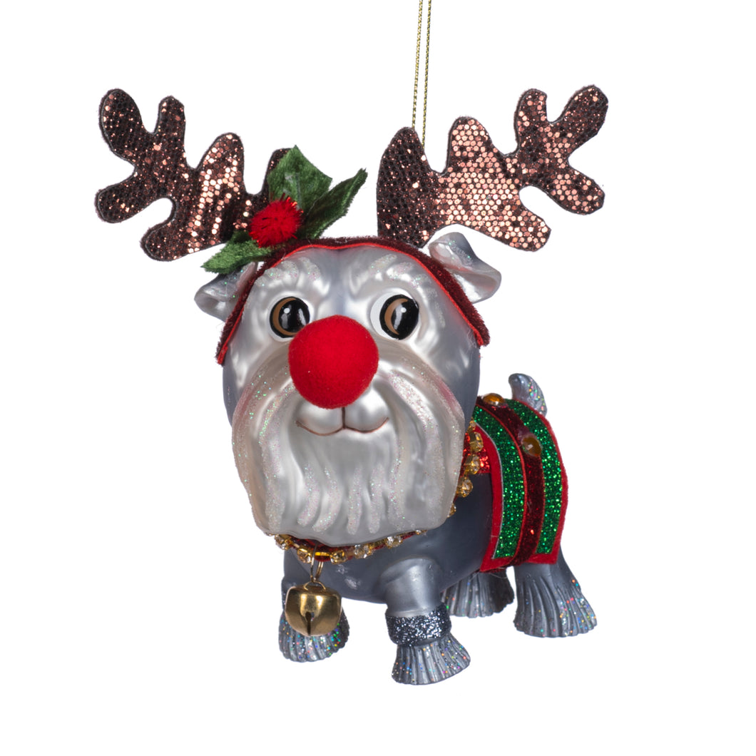 Goodwill Glass Dog With Christmas Headband Ornament Gray 14Cm