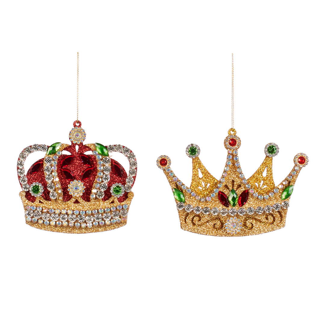 Goodwill Jewel Glittered Crown Ornament Gold/Red 11.5Cm , Set Of 2, Assortment