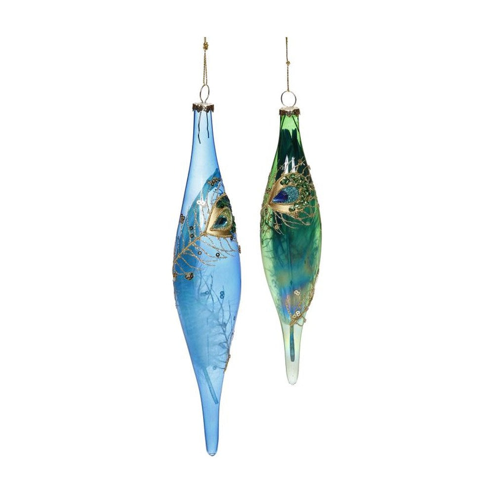 Mark Roberts Christmas 2020 Finial Peacock Ornament, Assortment of 2, 6 inches