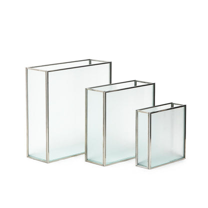 Two's Company Frosted Windows Set Of 3 Square Vase with Silver Trim In 3 Sizes