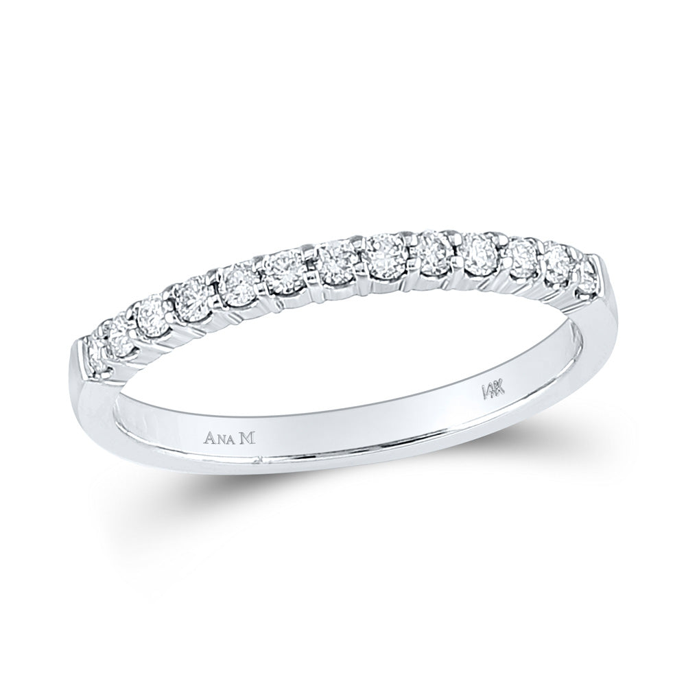 GND 14kt White Gold Round Diamond Machine-set Wedding Band Ring 1/4 Cttw, Size 7