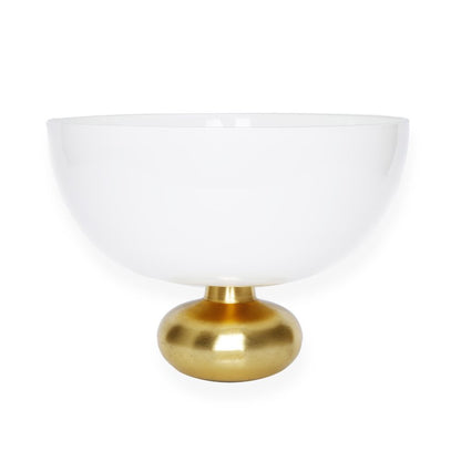 Classic Touch Decor White Glass Bowl with Gold Base 8" x 10"
