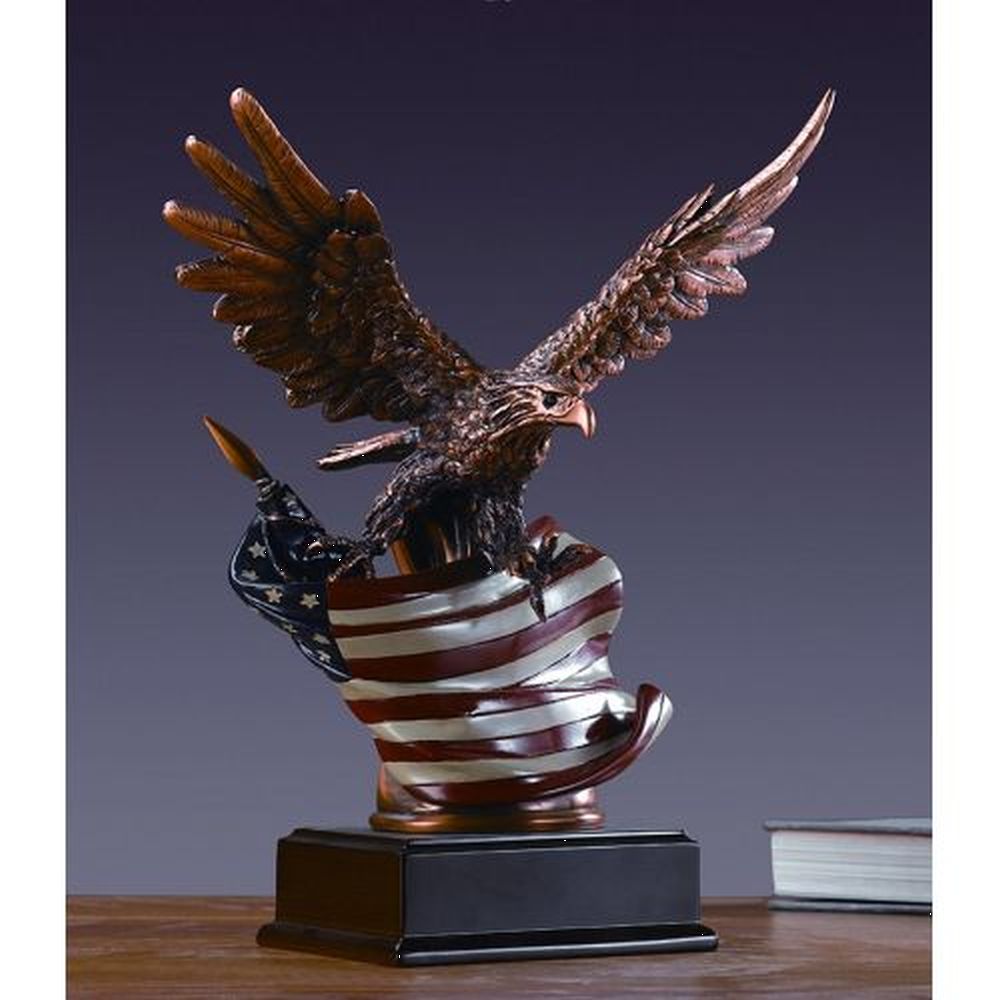 Treasure of Nature Eagle with American Flag Statue, 12.5"X10", Bronze Plated