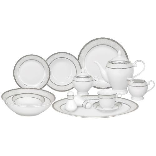 Lorenzo 57 Piece Porcelain Dinnerware Set, Service For 8, Porcelain