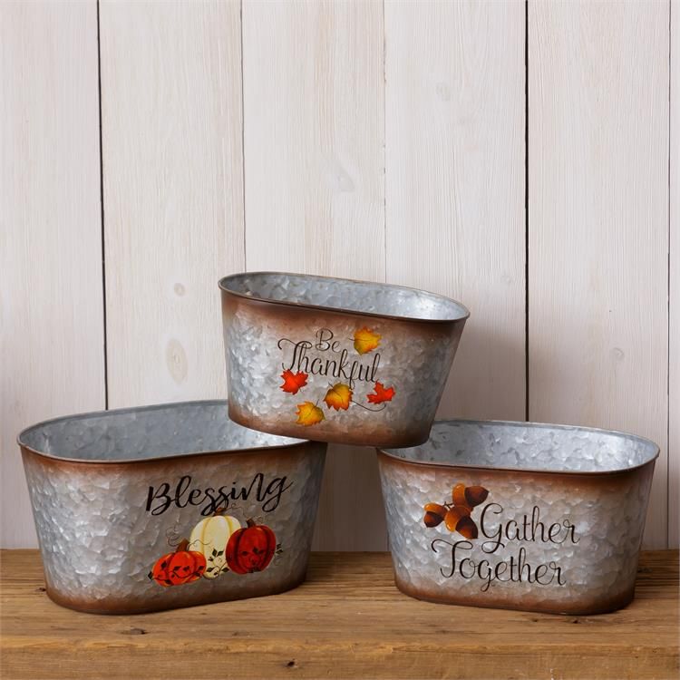Your Heart's Delight Set of 3 Nesting Tins - Blessing, Gather, Thankful, Metal