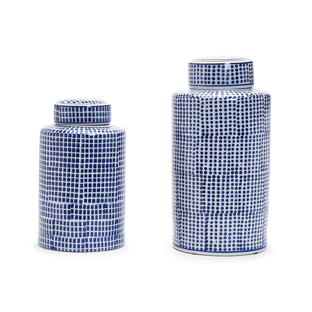 Two's Company Shibori Set of 2 Blue And White Covered Jar Include Two Designs