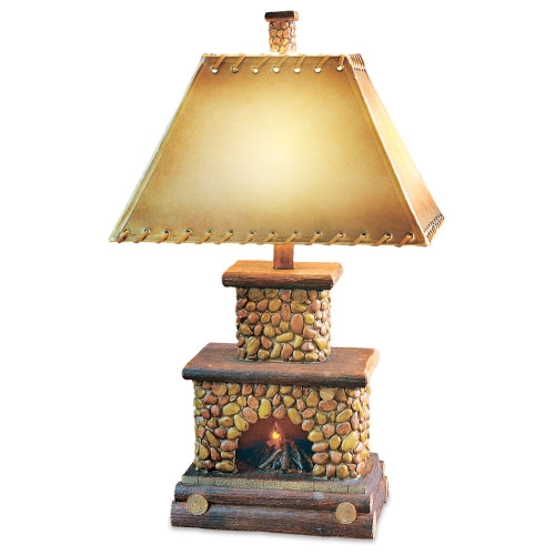 Vintage Direct 26"H Stone Fireplace Table Lamp, Brown, Polyresin