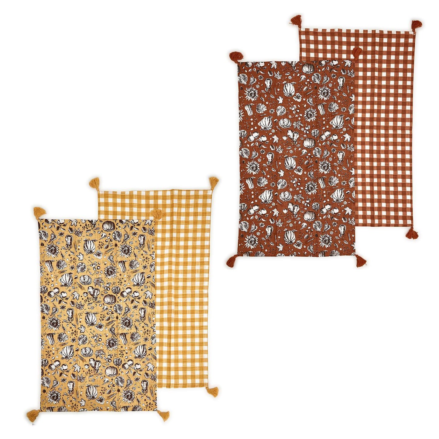 Autumn Soiree Assorted of 4 Designs Dish/Kitchen Towels in 2 Patterns/Colors
