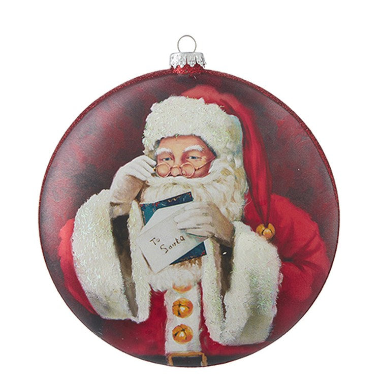 Raz Imports 2022 Tartan Tidings 6" Santa Disc Ornament.