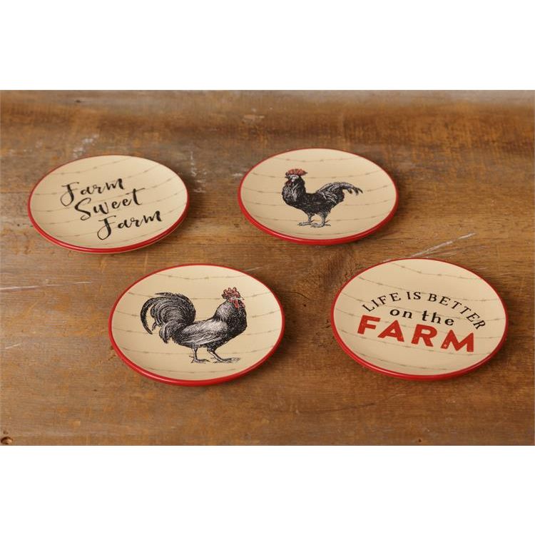 Your Heart's Delight Assortment of 4 Saucers - Farm, Rooster, Ceramic