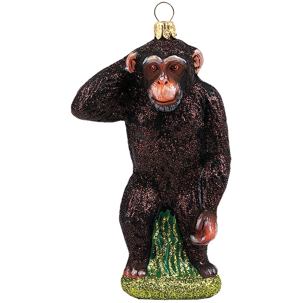 The Whitehurst Company Chimpanzee 5" Ornament - Glass Blown Holiday Decor