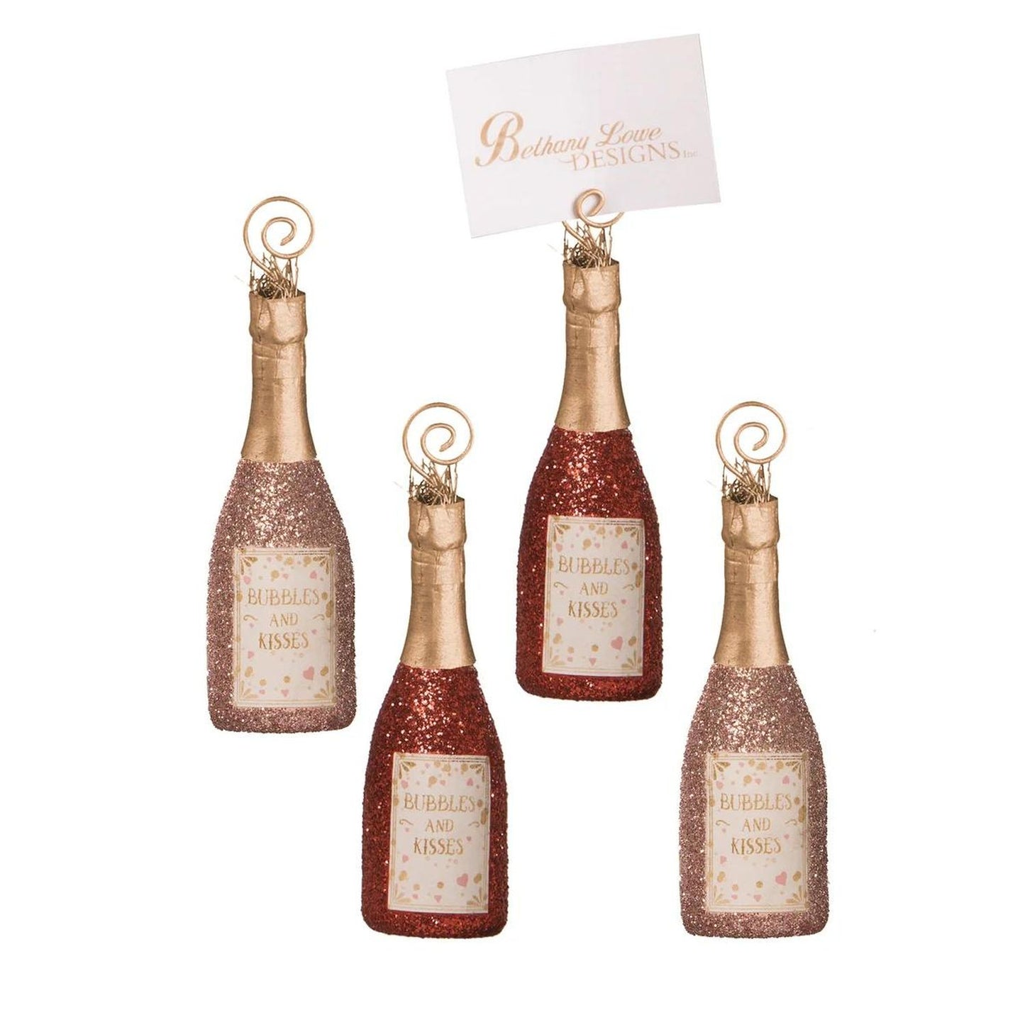 Bethany Lowe Bubbles And Kisses Champagne Ornament Place Card Holder, Set Of 4