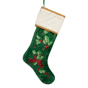 Goodwill Sequin Holly Stocking Green/Red/Cream 45Cm