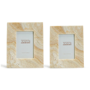 Two's White Onyx Set Of 2 Photo Frame In Gift Box in 2 Sizes: 4" X 6" & 5" X 7"